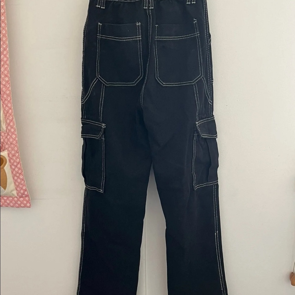 Black Straight Jeans With White Lining